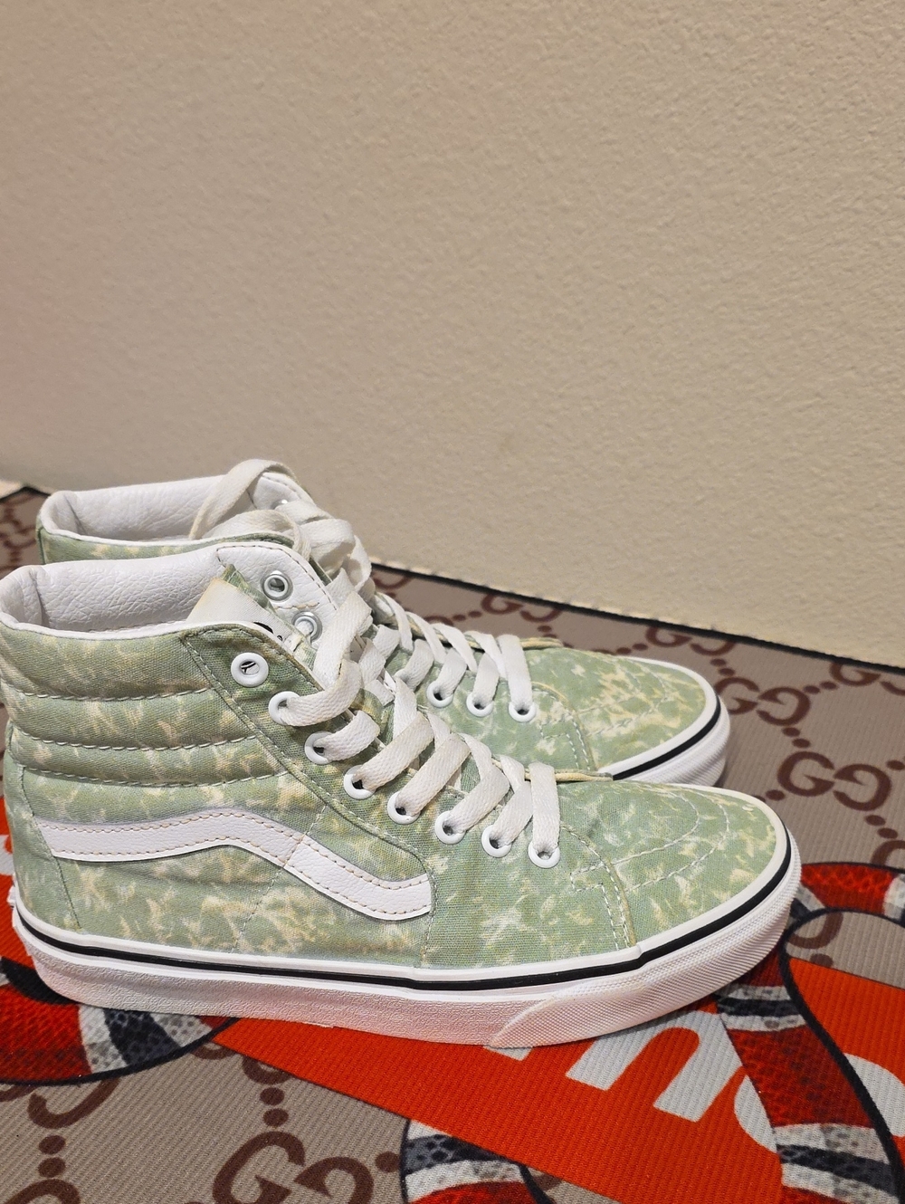 Vans Women's High-Top Sneakers in Light Green and White